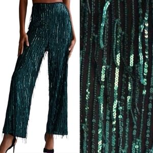 Maeve Fringed Sequined Wide-Leg Pants
